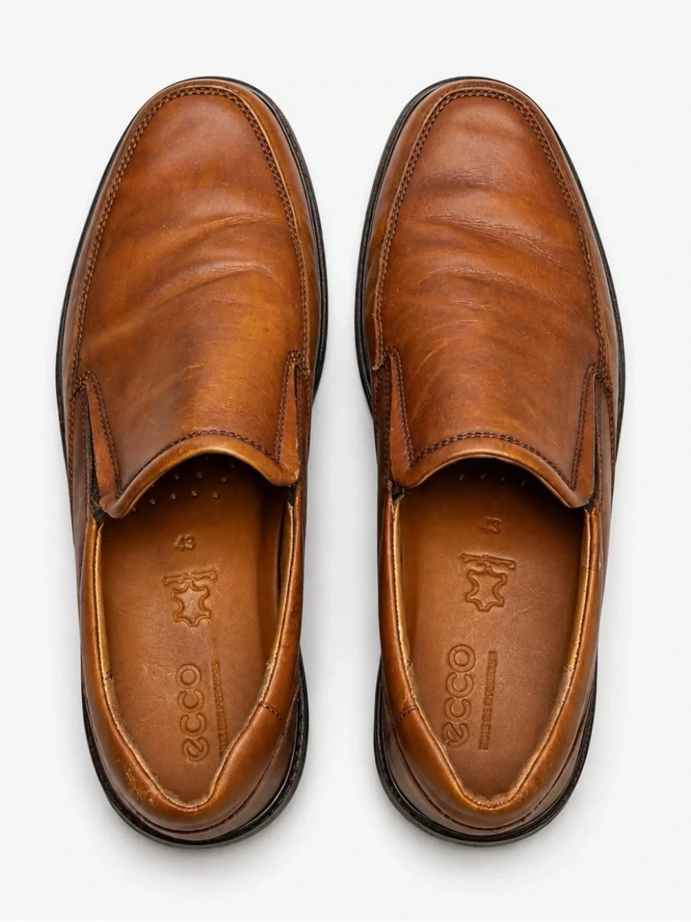💥ECCO Helsinki Apron Toe Leather Slip On Comfort Loafers Cognac Men’s 9💛